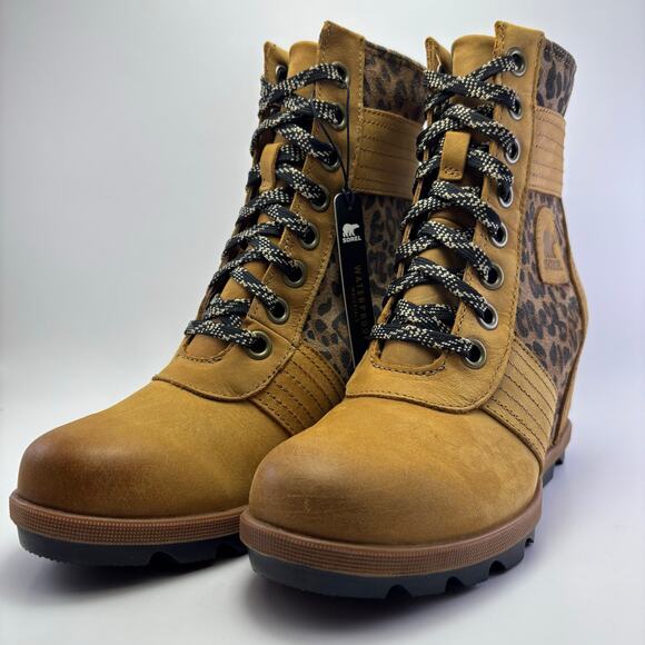 SOREL "Lexie" Brown/Tan/Leopard Waterproof Wedge Boots Womens Size 8 - Picture 8 of 12